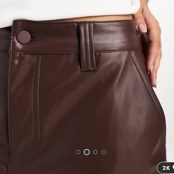 ASOS DESIGN faux leather straight leg pants in brown - Picture 3 of 8